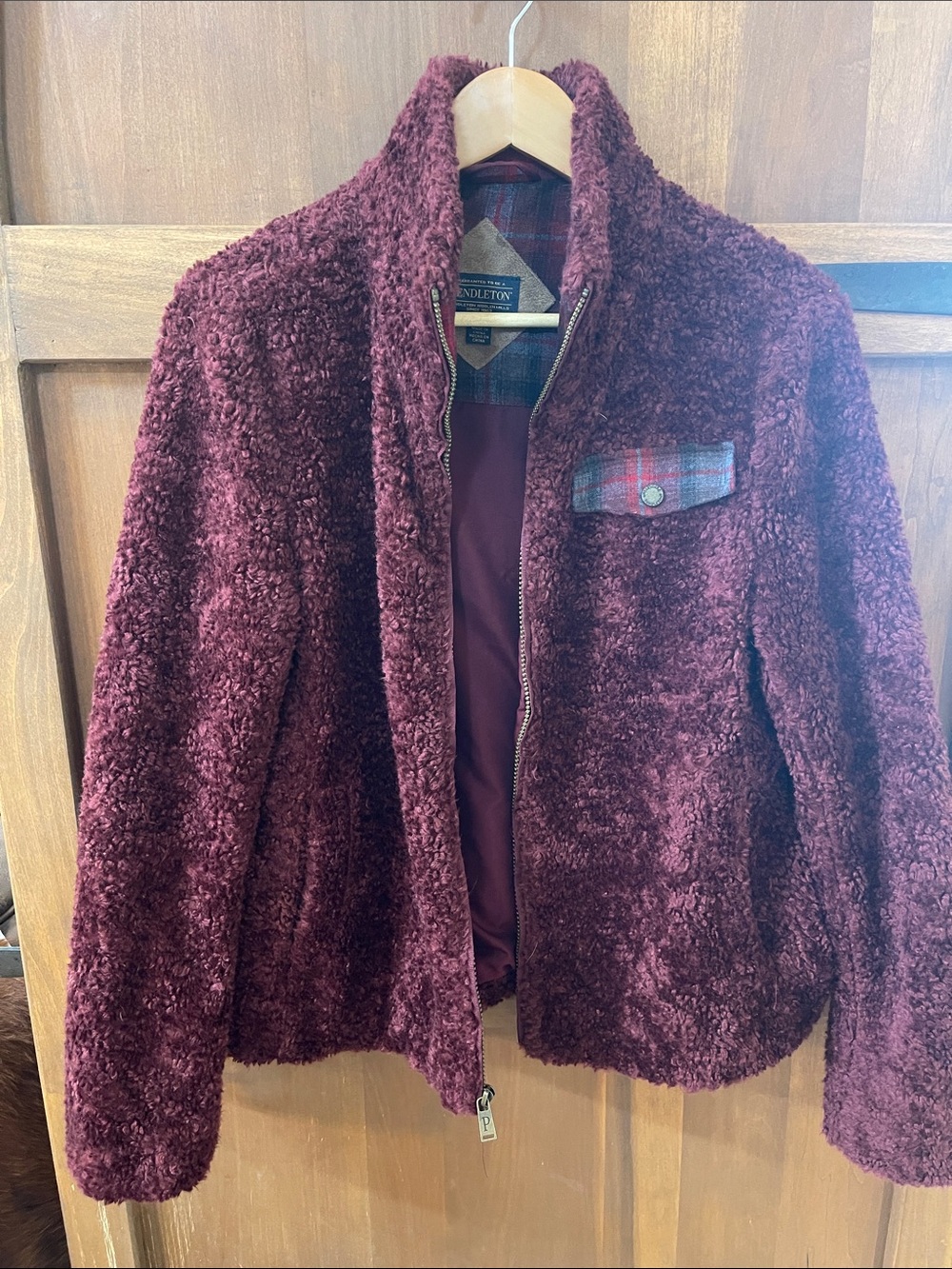 Pendleton Women's Maroon Plush Sherpa Zip Jacket